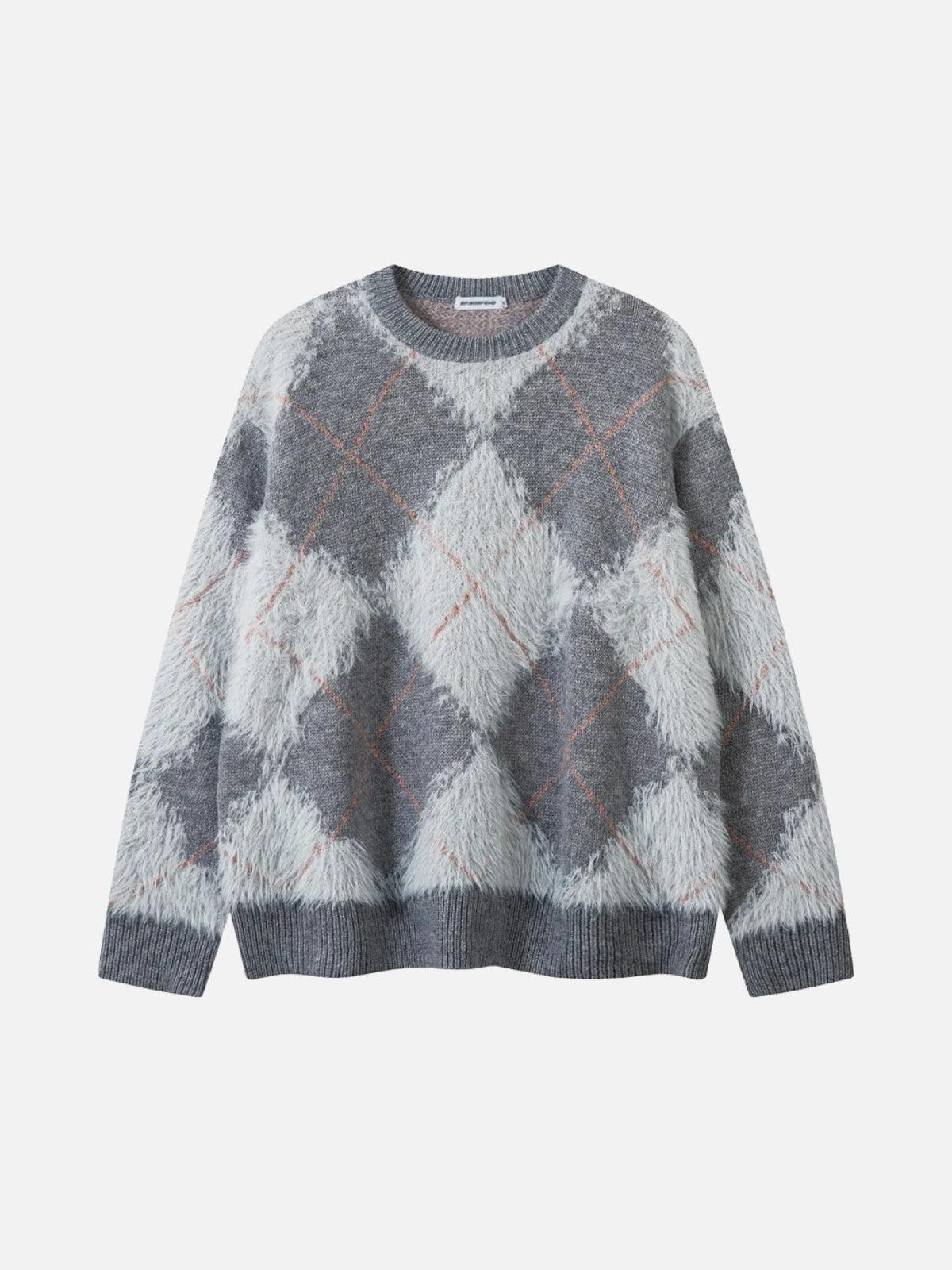 Rhombus Plaid Embroidery Sweater