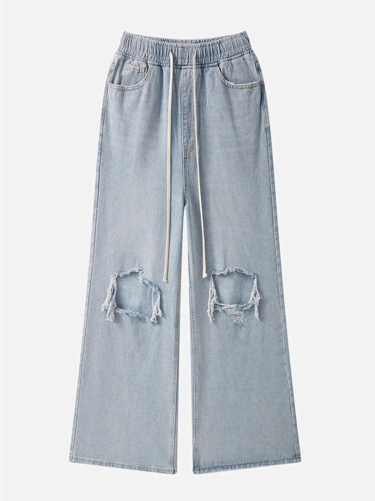 Ripped Denim Wide Leg Pants