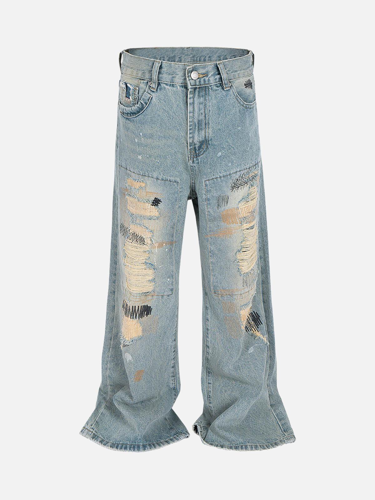 Ripped Distressed Baggy Flare Jeans