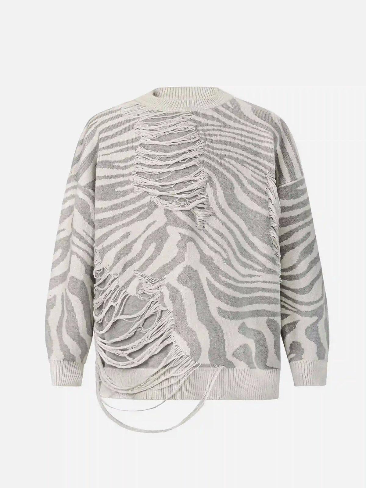Ripped Zebra Pattern Sweater
