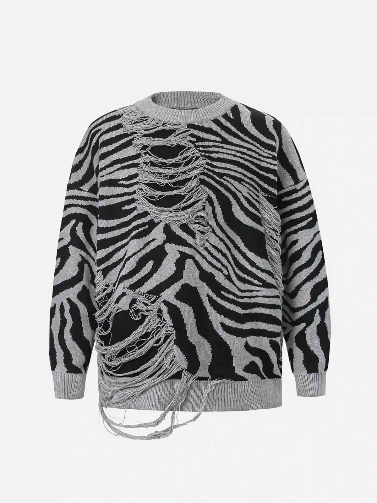 Ripped Zebra Pattern Sweater