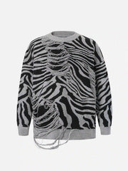 Ripped Zebra Pattern Sweater