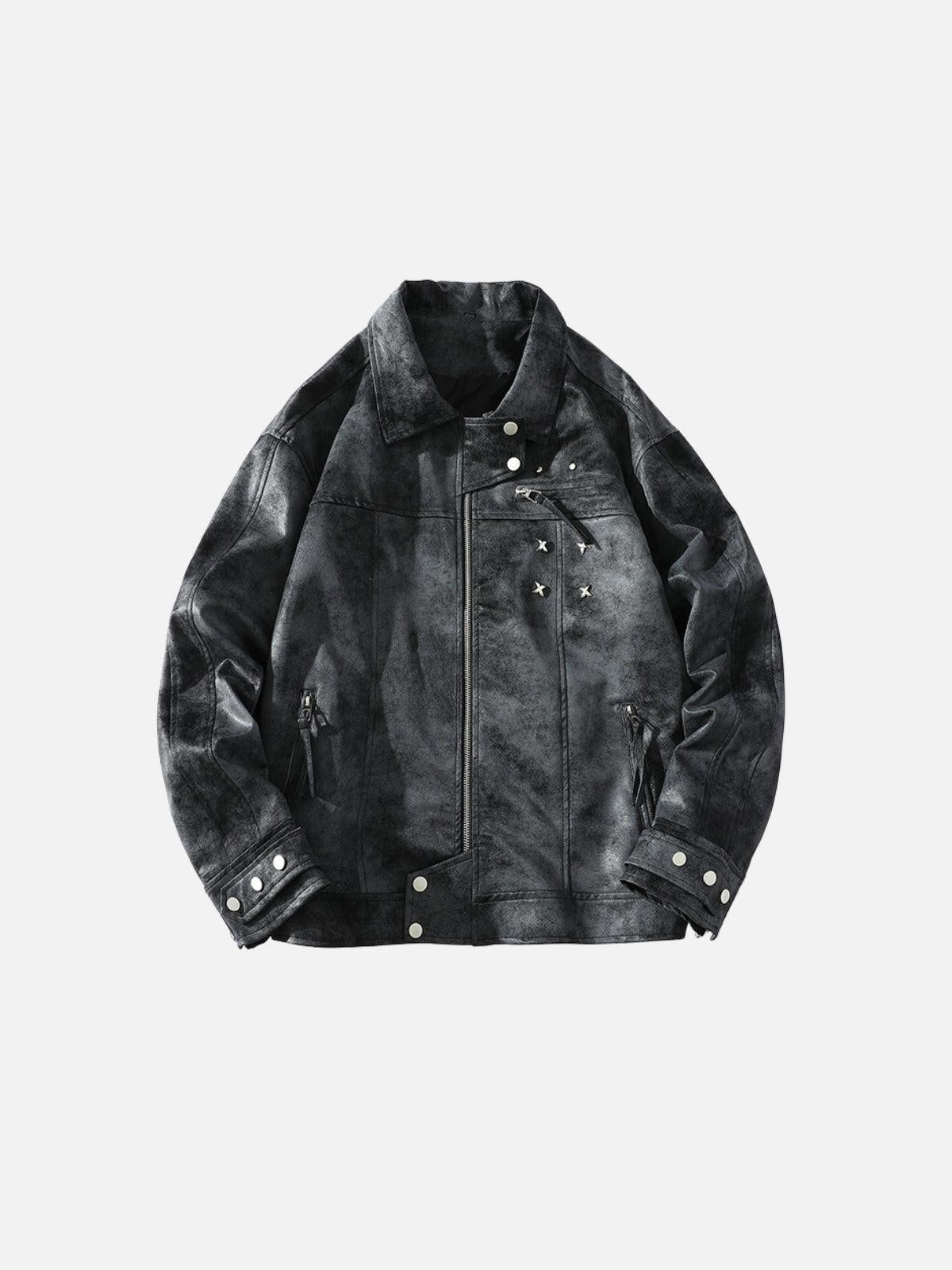 Rivet Washed Faux Leather Jacket