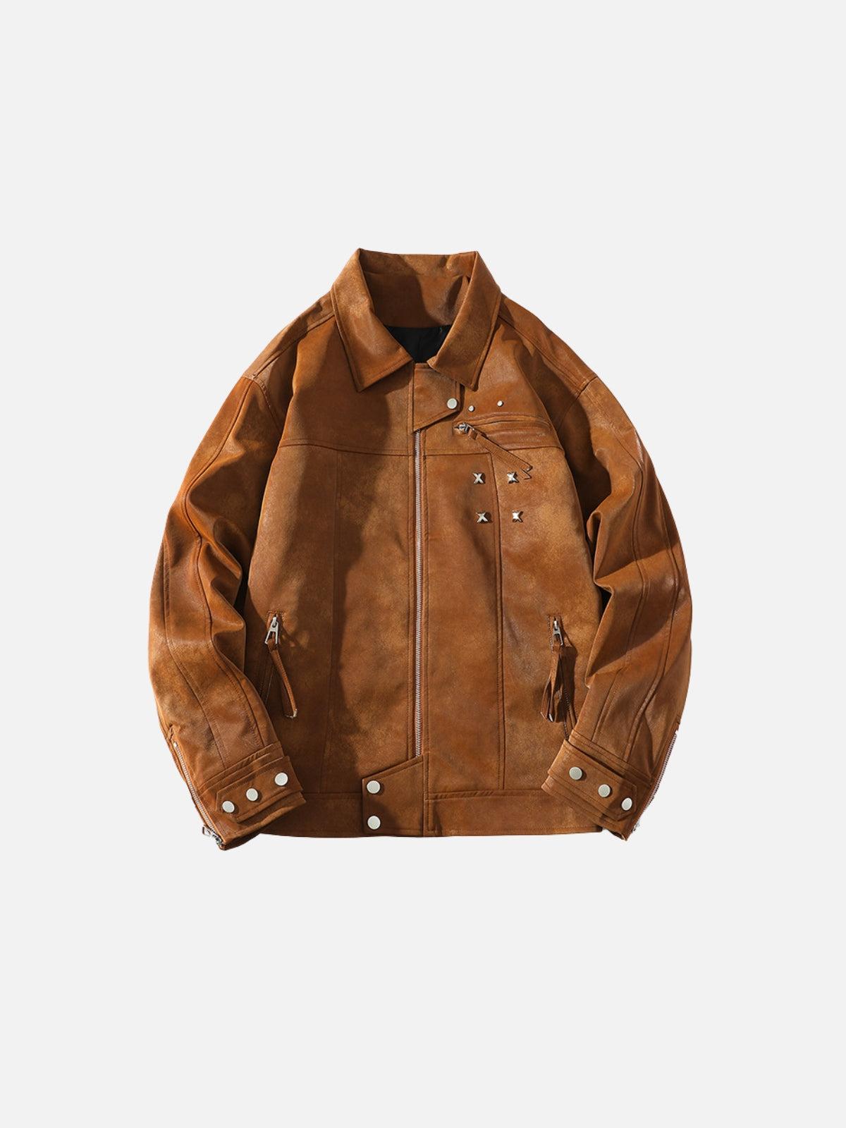 Rivet Washed Faux Leather Jacket