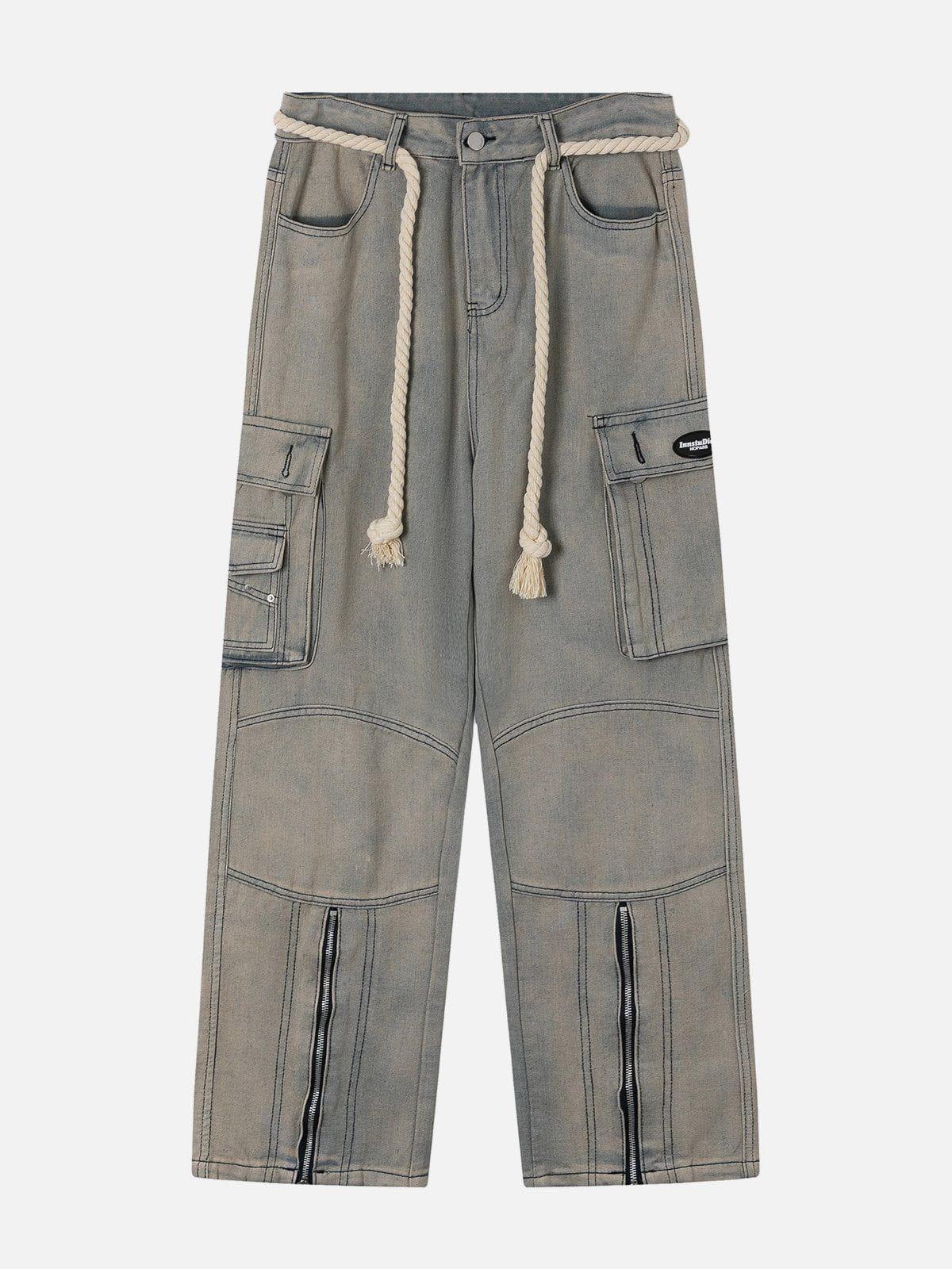 Rope Decoration Straight Jeans