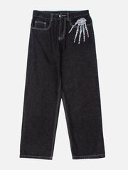 Skull Bone Embroidery Loose Jeans