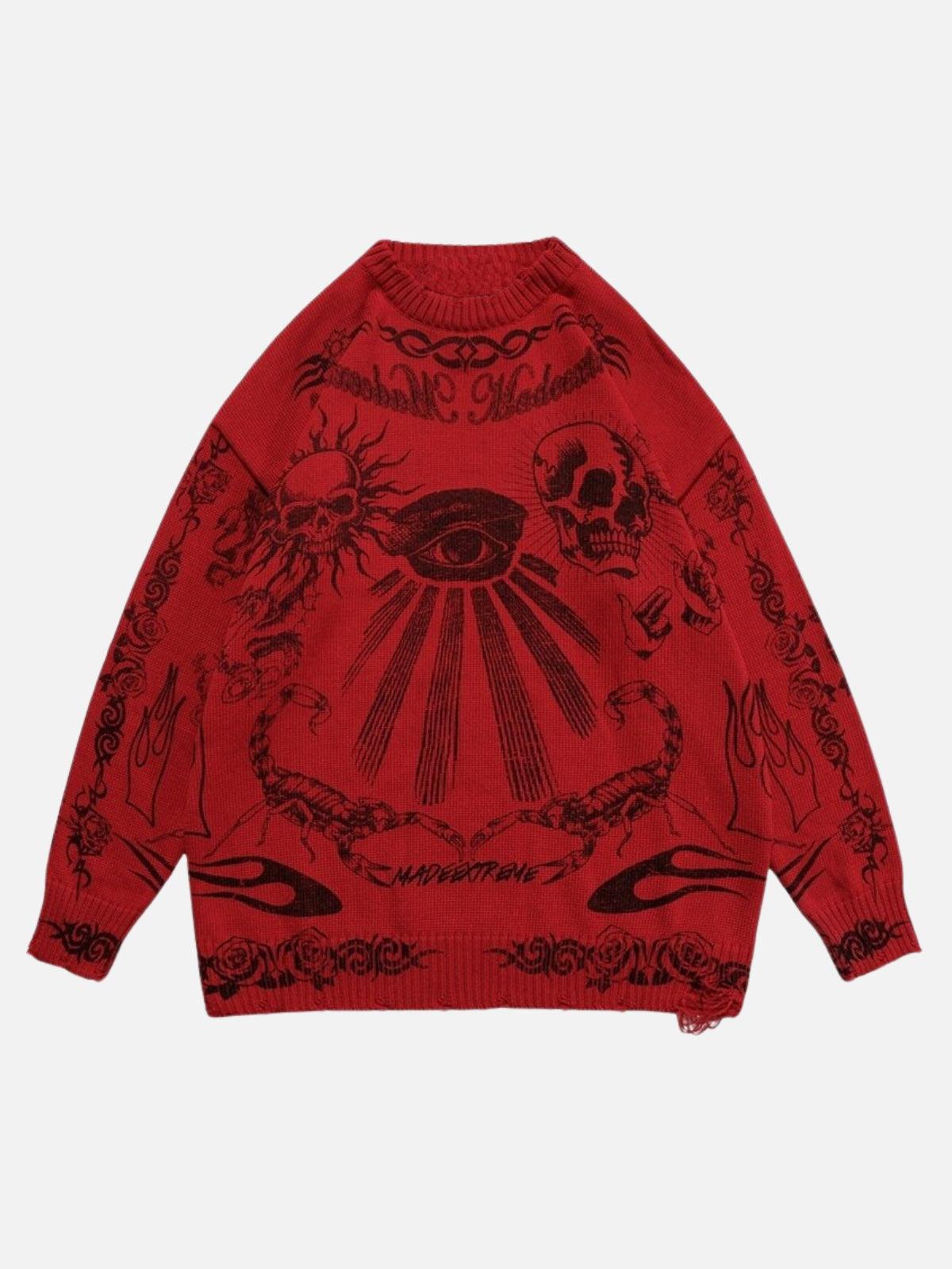 Skull Print Distressed Sweater