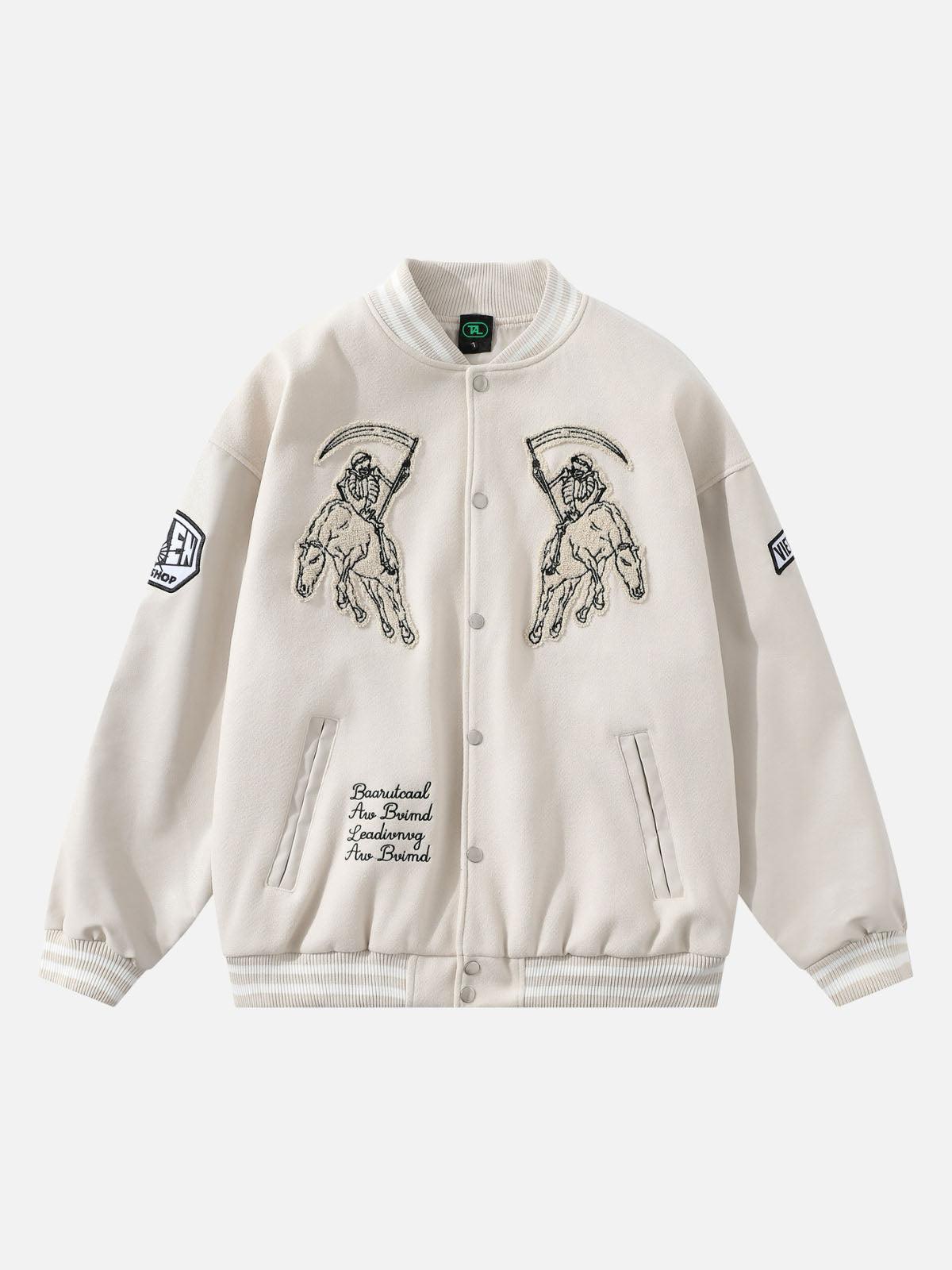 Skull Sickle Embroidered PU Splicing Jacket