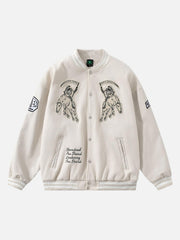 Skull Sickle Embroidered PU Splicing Jacket
