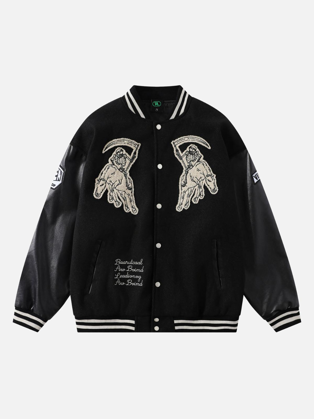 Skull Sickle Embroidered PU Splicing Jacket