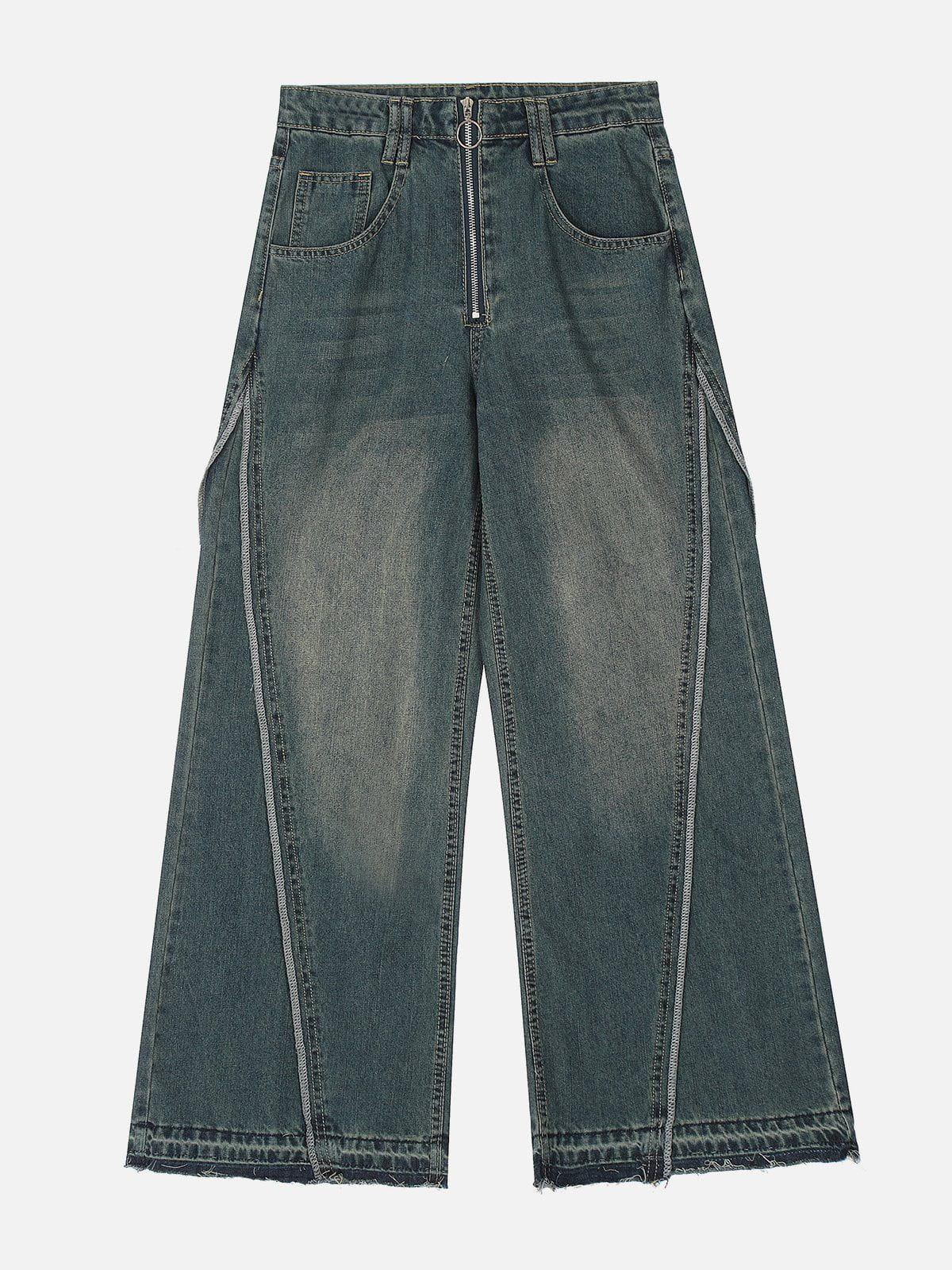 Slit Fringe Loose Jeans