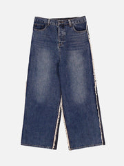 Slub Cotton Patchwork Frayed Jeans