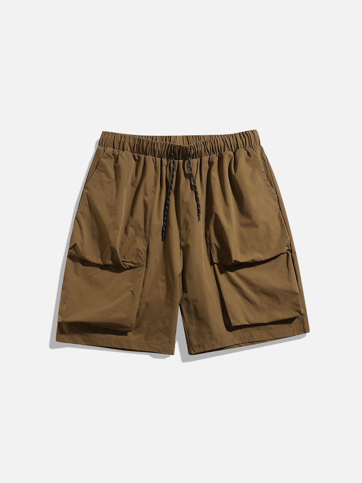 Solid Big Pocket Drawstring Shorts