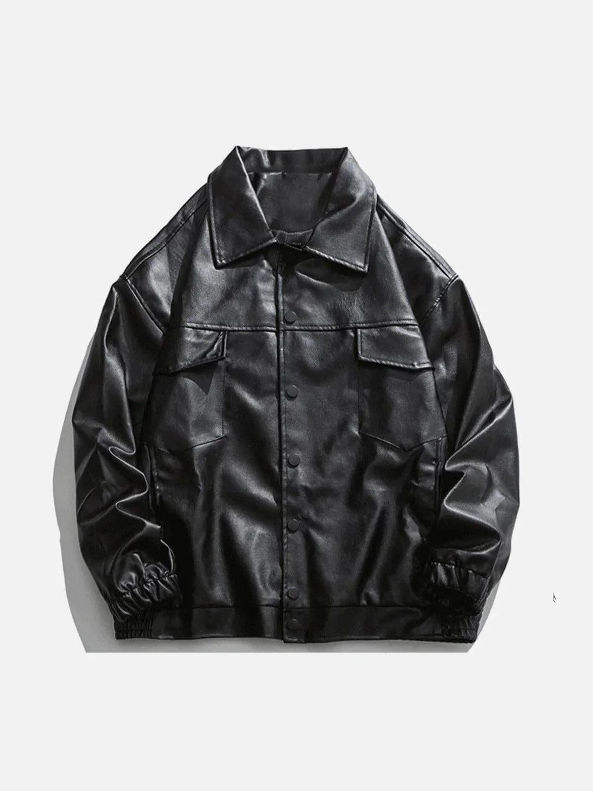 Solid Color Lapel PU Jacket