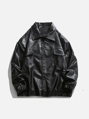 Solid Color Lapel PU Jacket