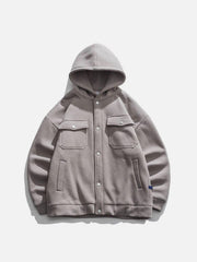 Solid Color Multi-Pocket Hooded Winter Coat