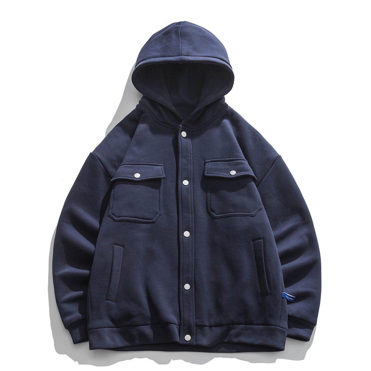 Solid Color Multi-Pocket Hooded Winter Coat