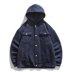 Solid Color Multi-Pocket Hooded Winter Coat