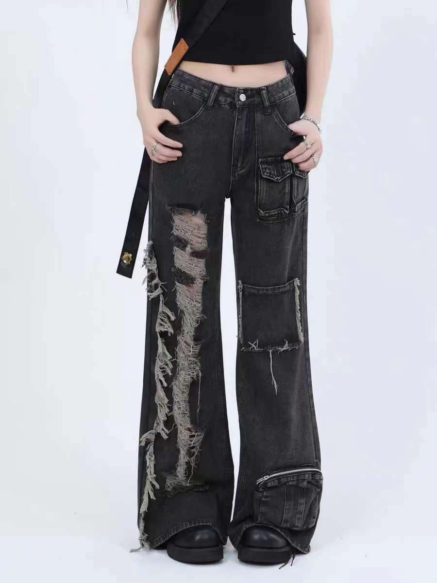 Solid Color Straps Jeans