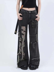 Solid Color Straps Jeans