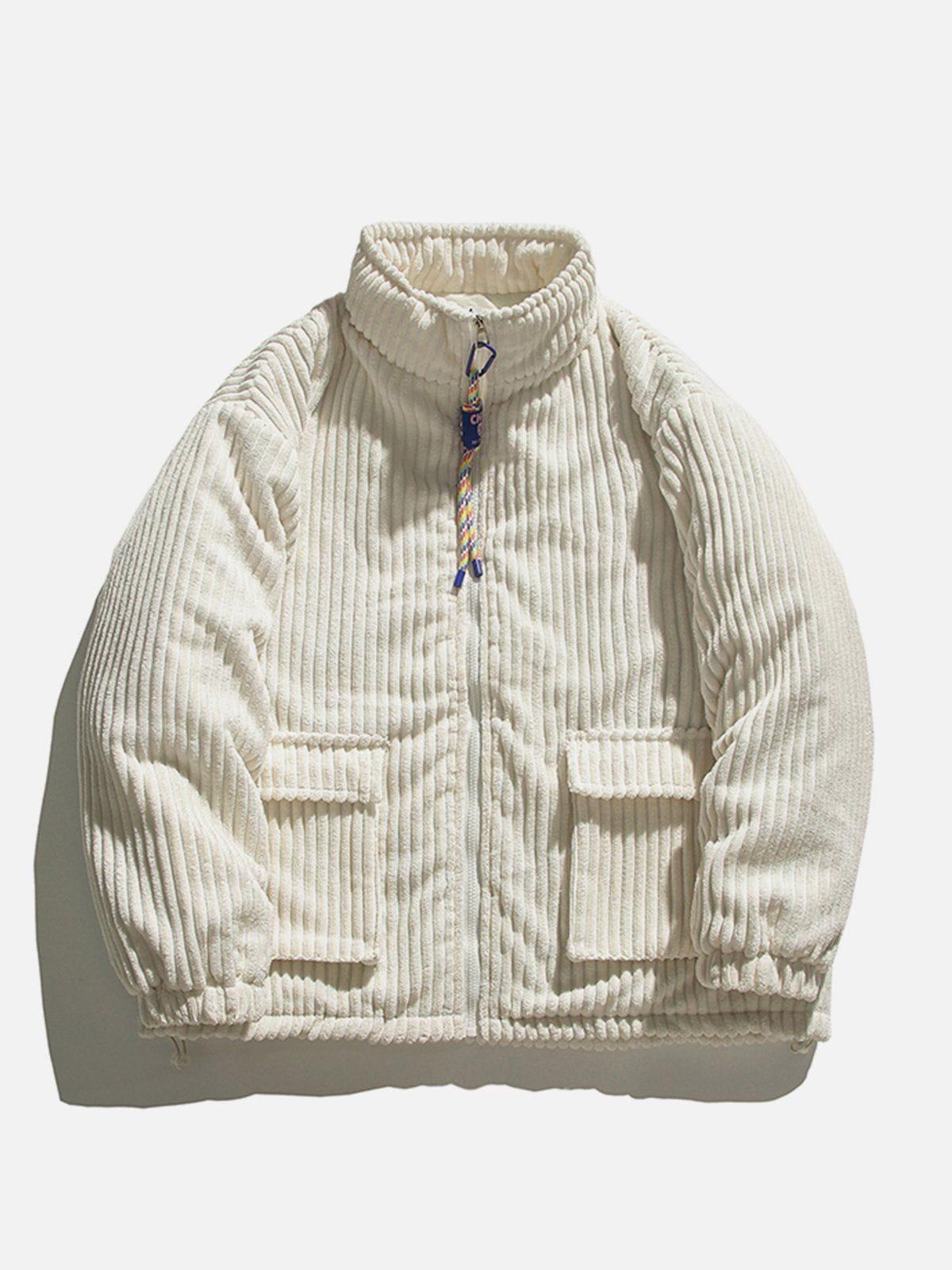 Solid Corduroy Oversized Pocket Winter Coat