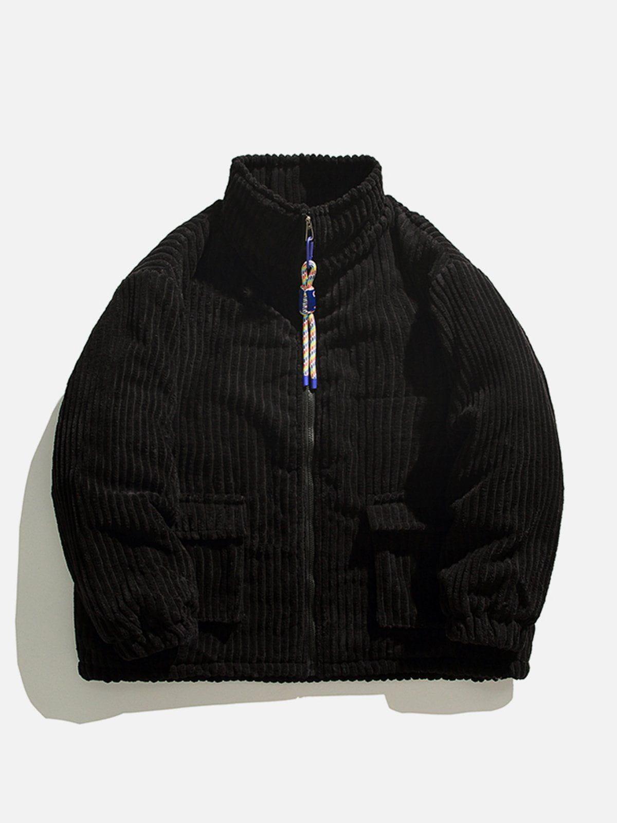 Solid Corduroy Oversized Pocket Winter Coat