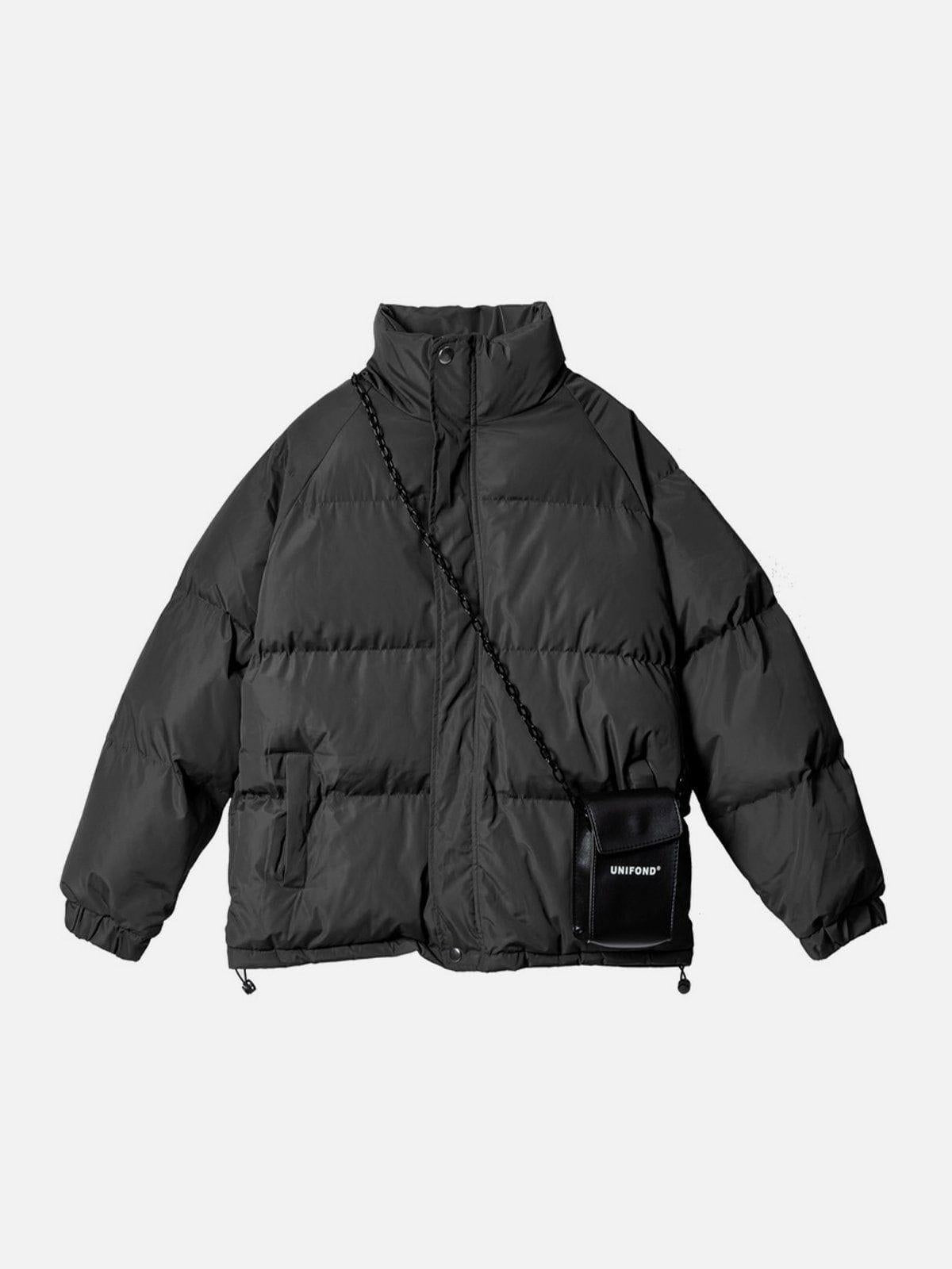 Solid Detachable Satchel Winter Coat