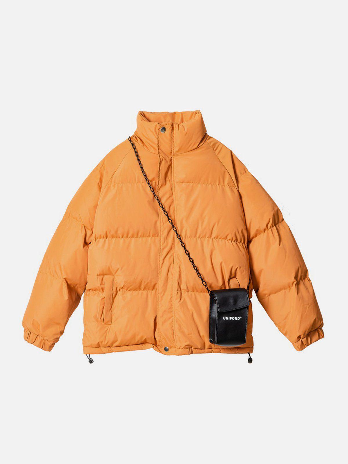 Solid Detachable Satchel Winter Coat