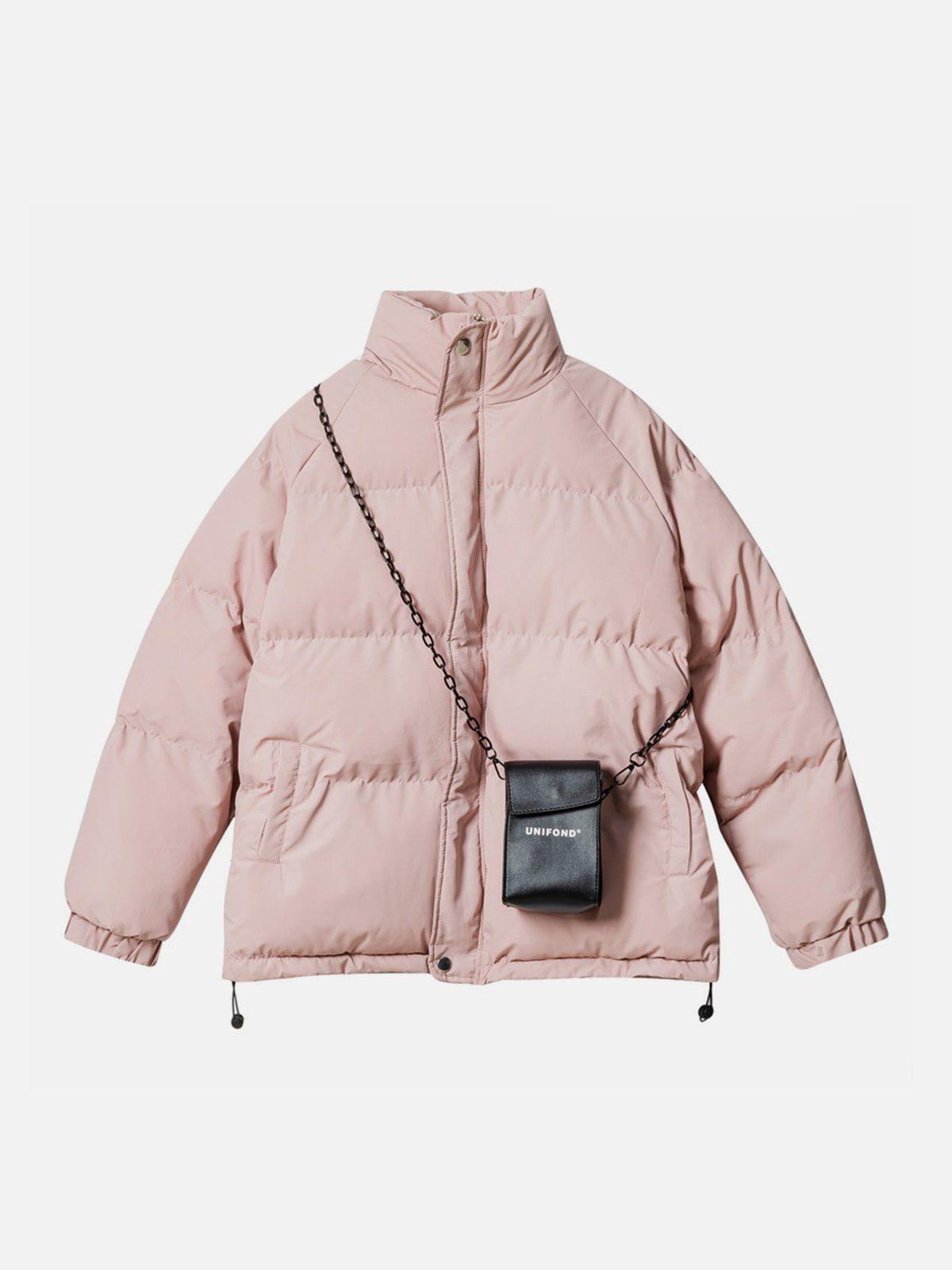 Solid Detachable Satchel Winter Coat