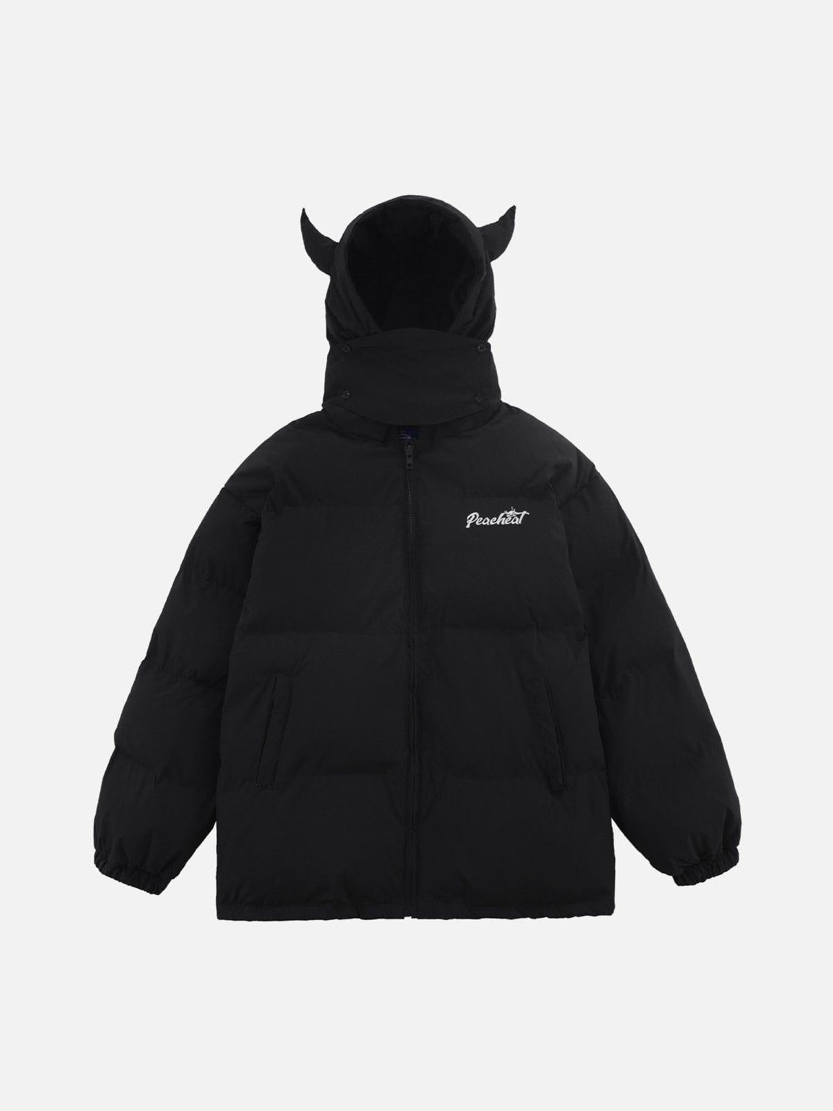 Solid Embroidered Hood Winter Coat