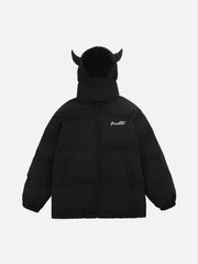 Solid Embroidered Hood Winter Coat