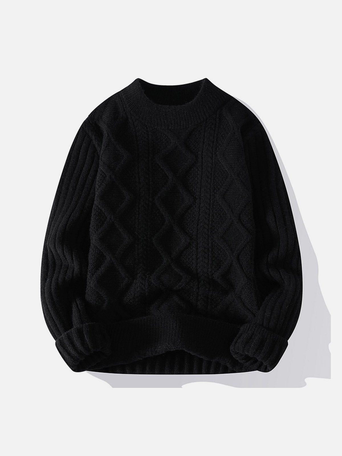 Solid Ribbed Jacquard Knit Sweater