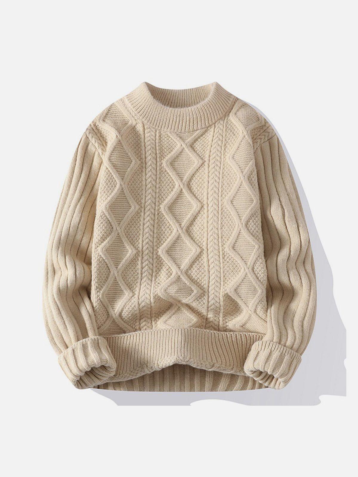 Solid Ribbed Jacquard Knit Sweater