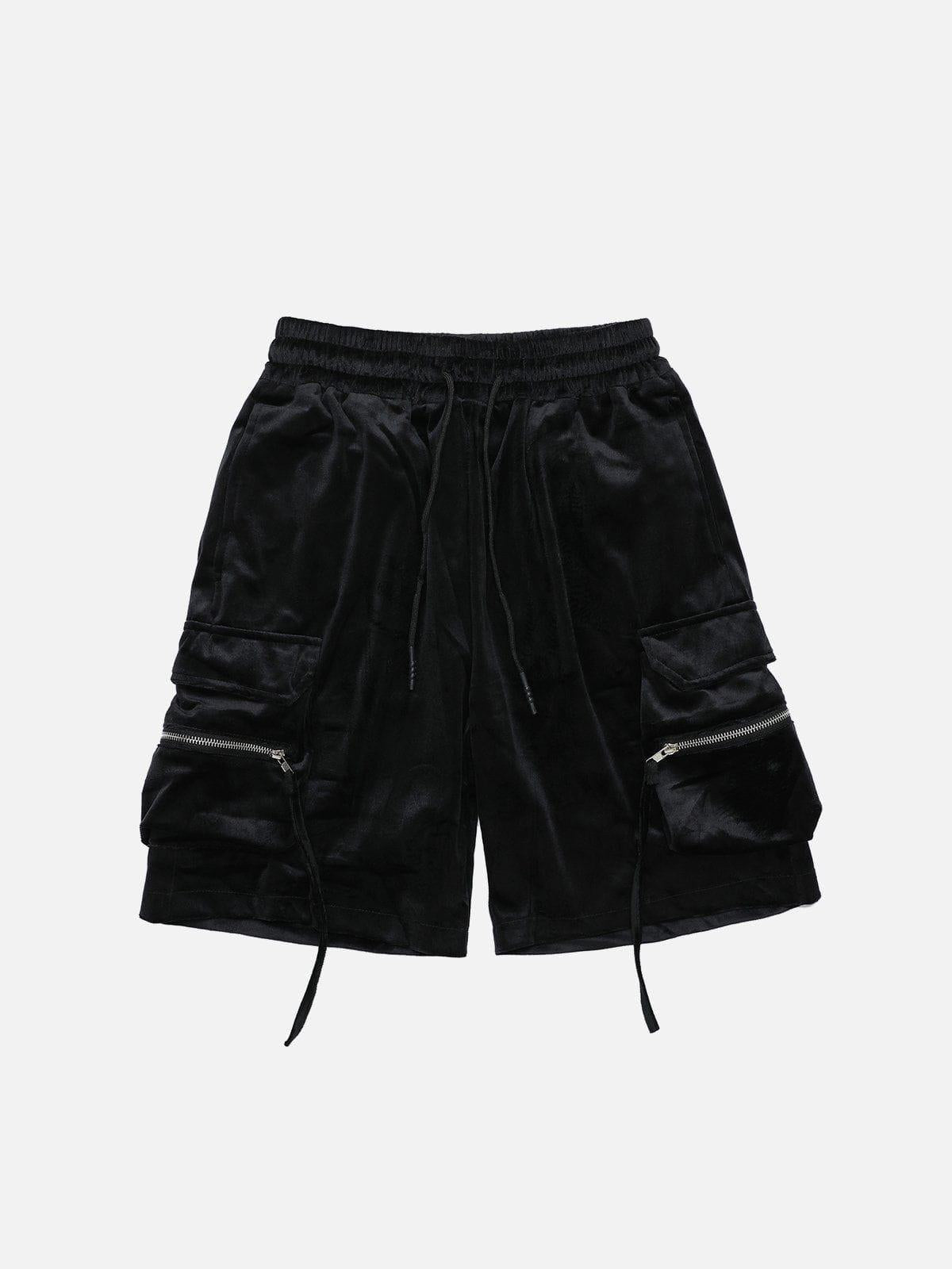 Solid Zip Up Big Pocket Shorts