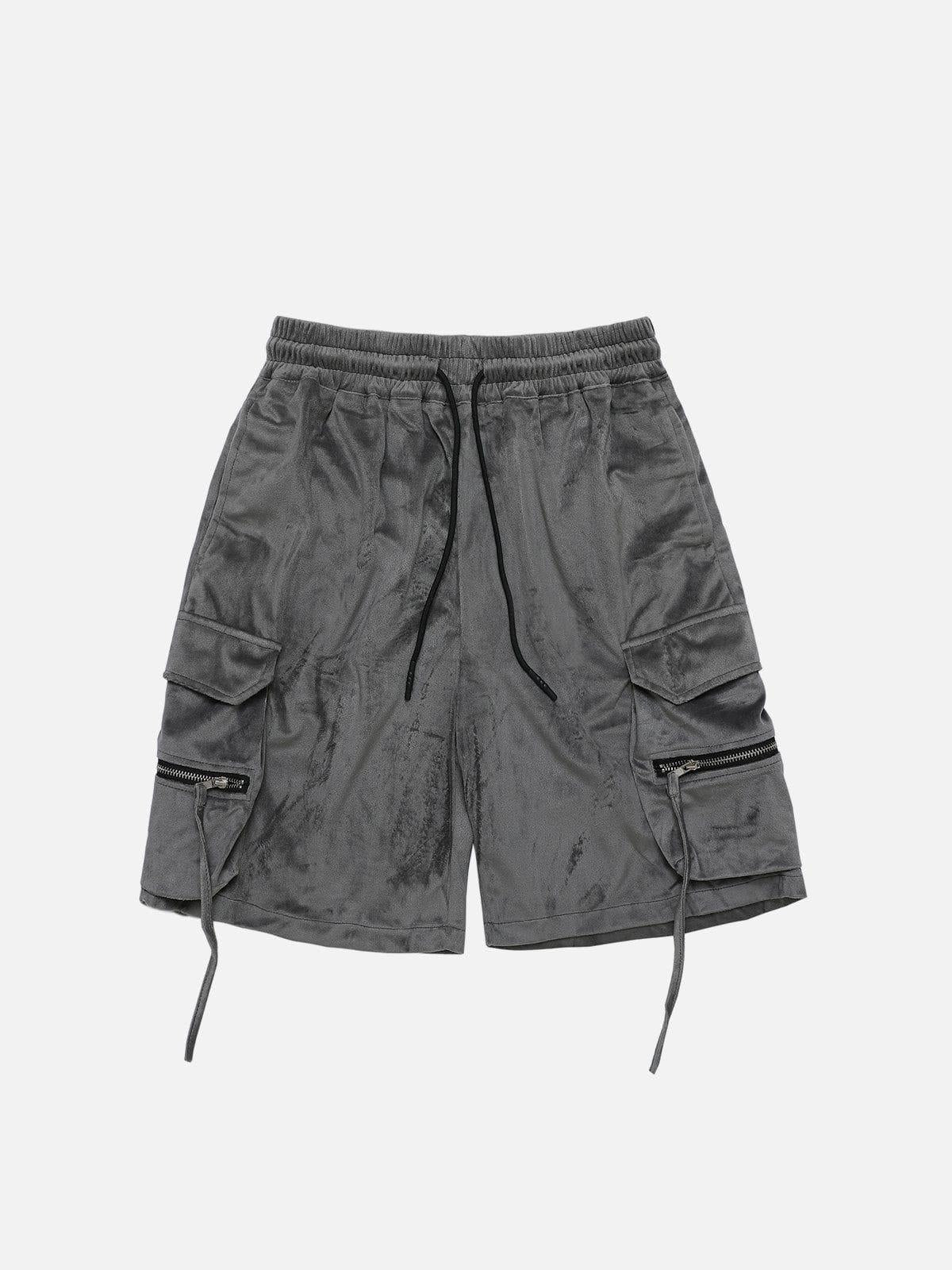 Solid Zip Up Big Pocket Shorts