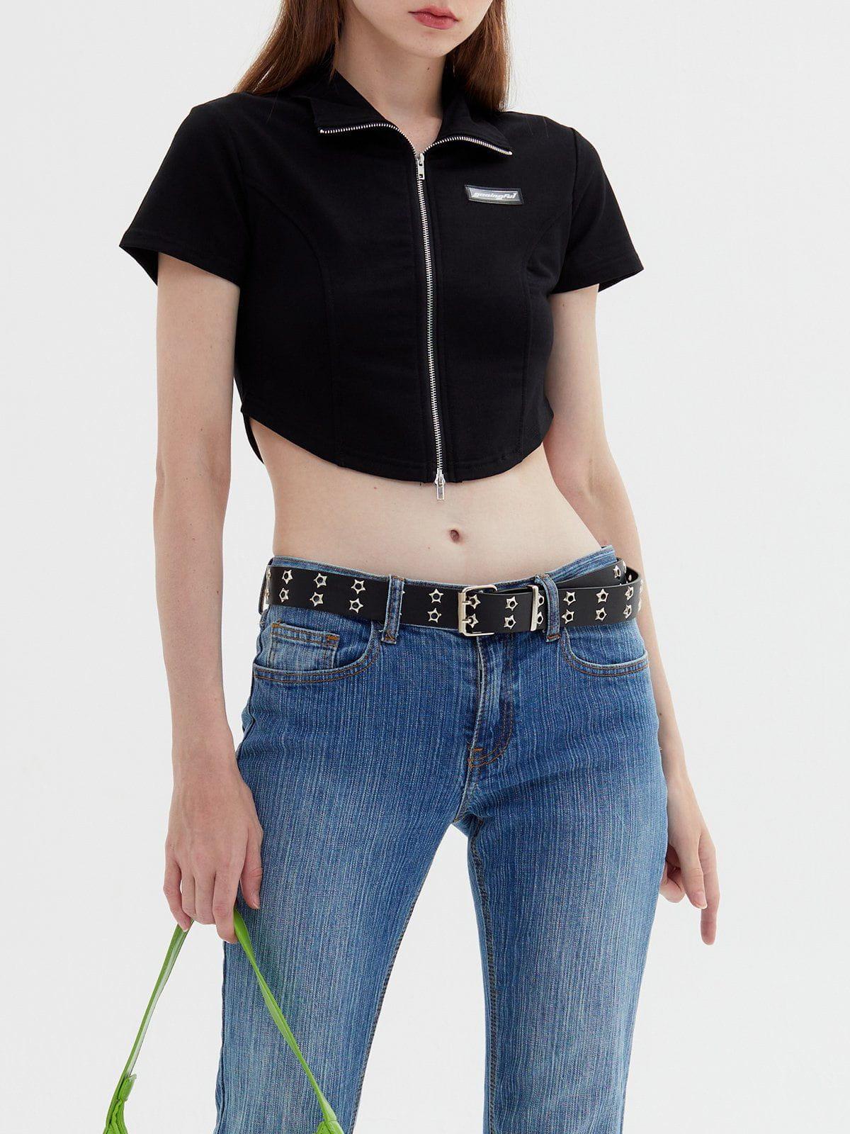 Solid Zip Up Cropped Tee
