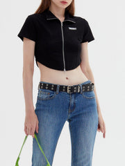 Solid Zip Up Cropped Tee