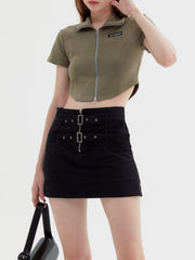 Solid Zip Up Cropped Tee