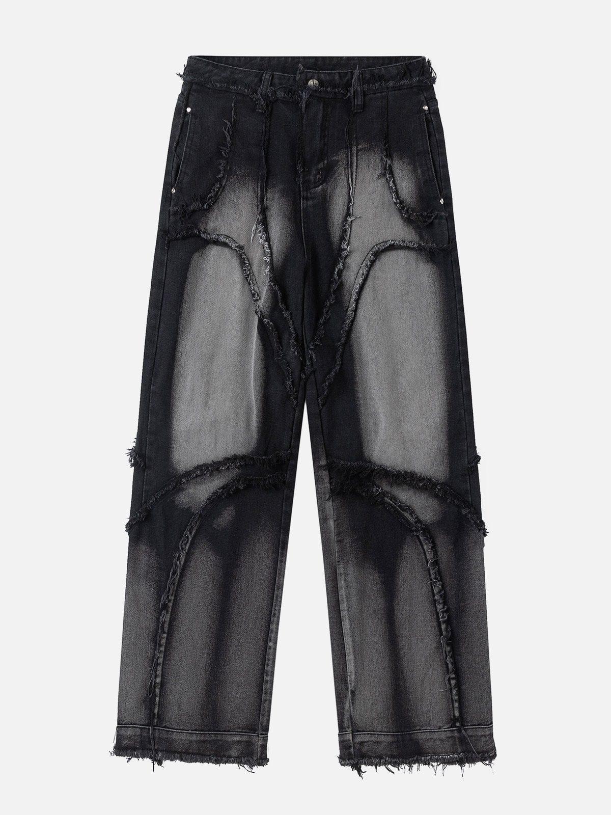 Spider Silhouette Pattern Stitching Jeans
