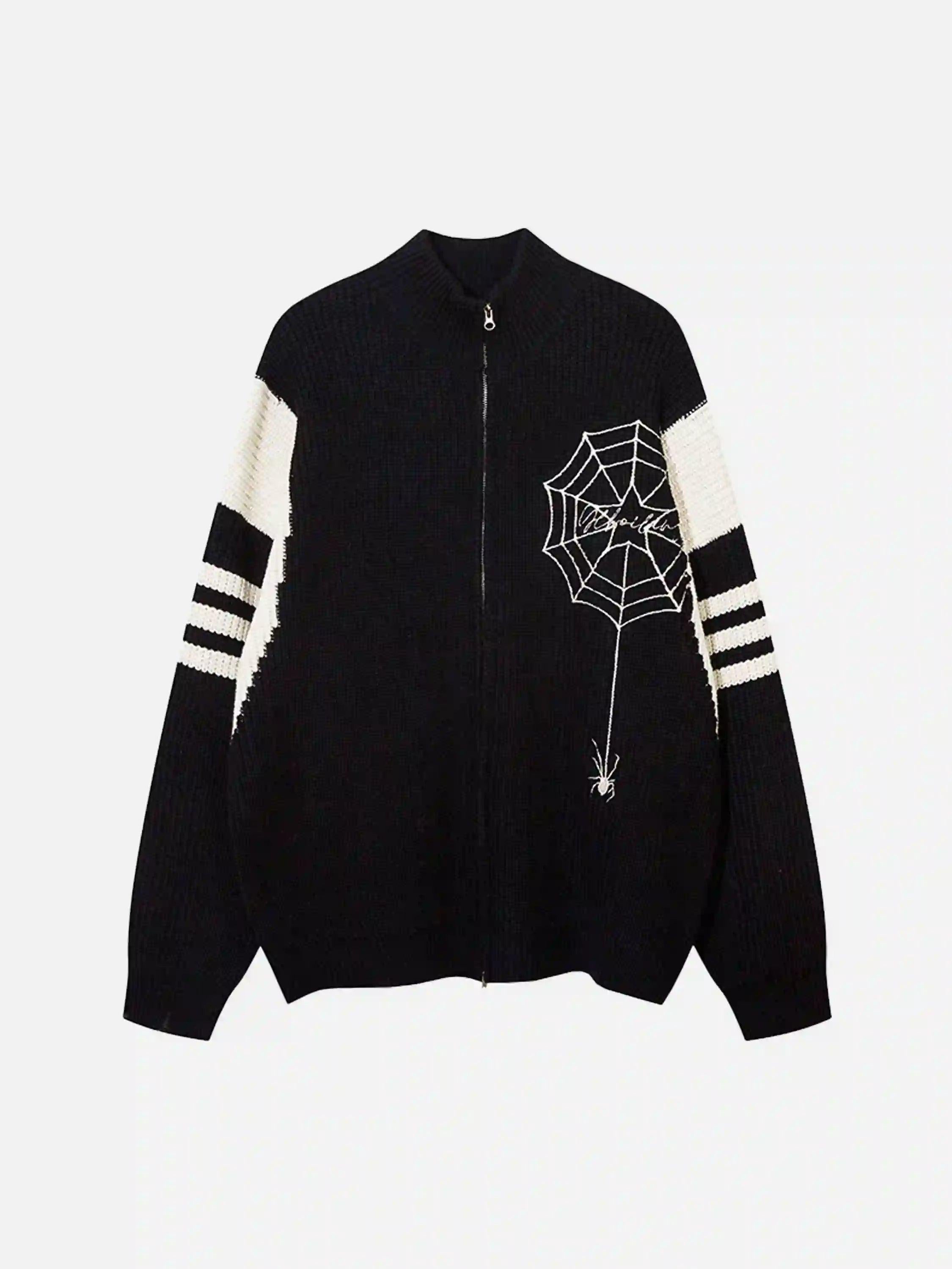 Spider Web Stand Collar Zip-Up Cardigan