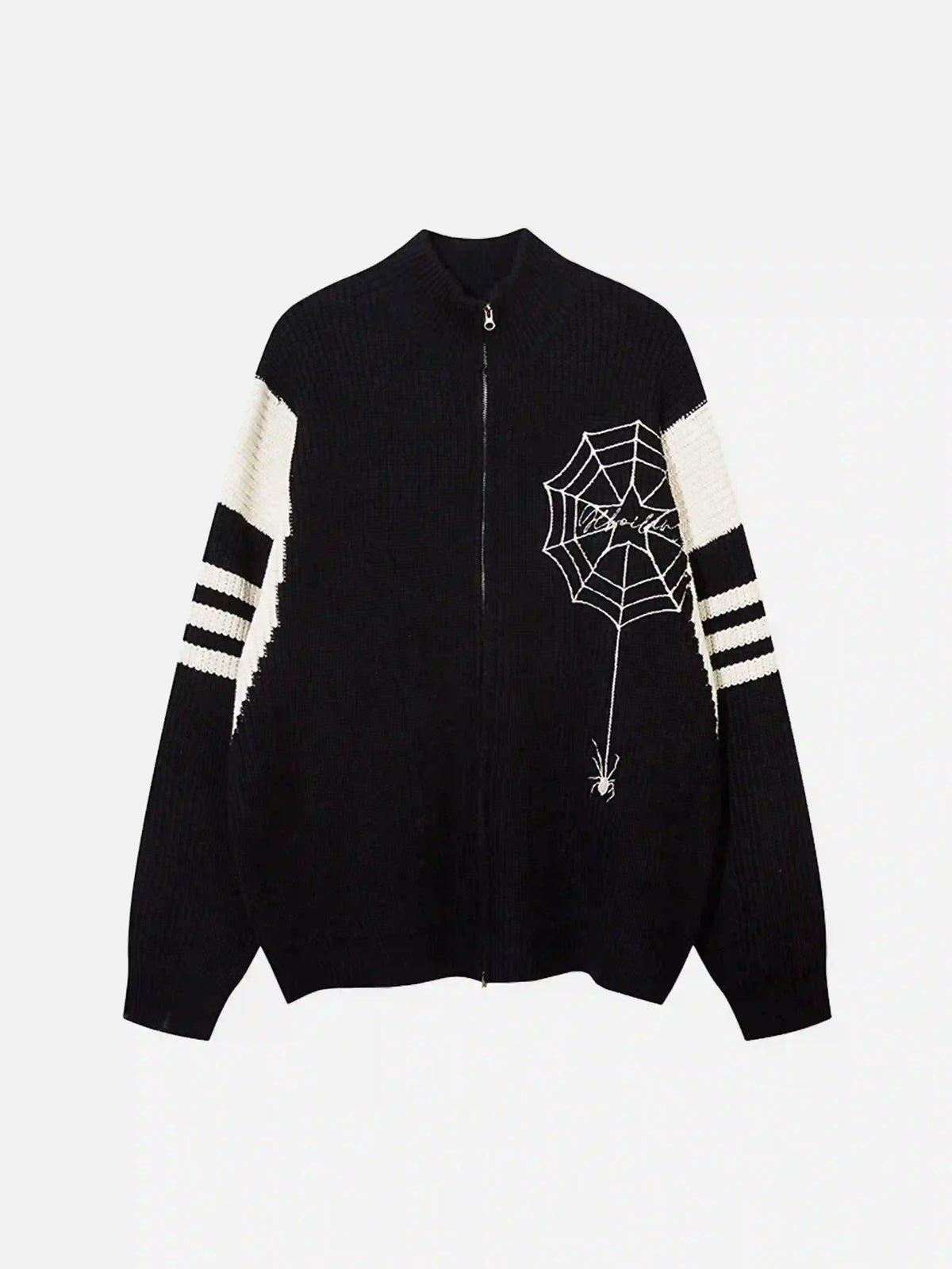 Spider Web Stand Collar Zip-Up Cardigan