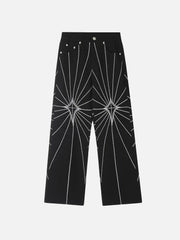 Spider Web Topstitched Loose Jeans