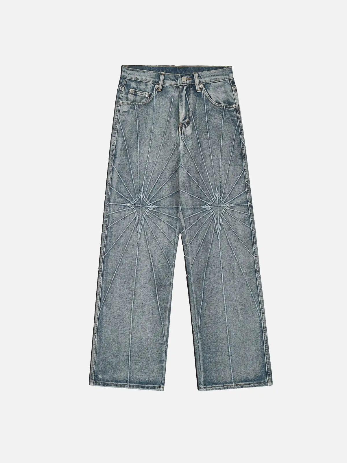 Spider Web Topstitched Loose Jeans