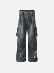 Splash-Ink Washed Baggy Jeans