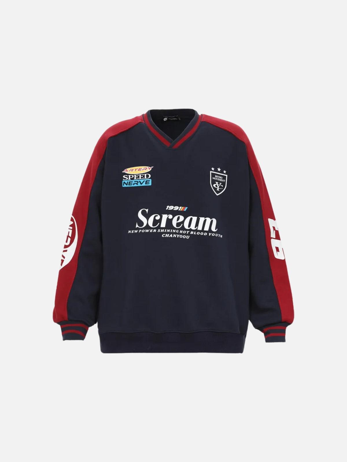 Spliced Letter Print V-Neck Sweatshirt