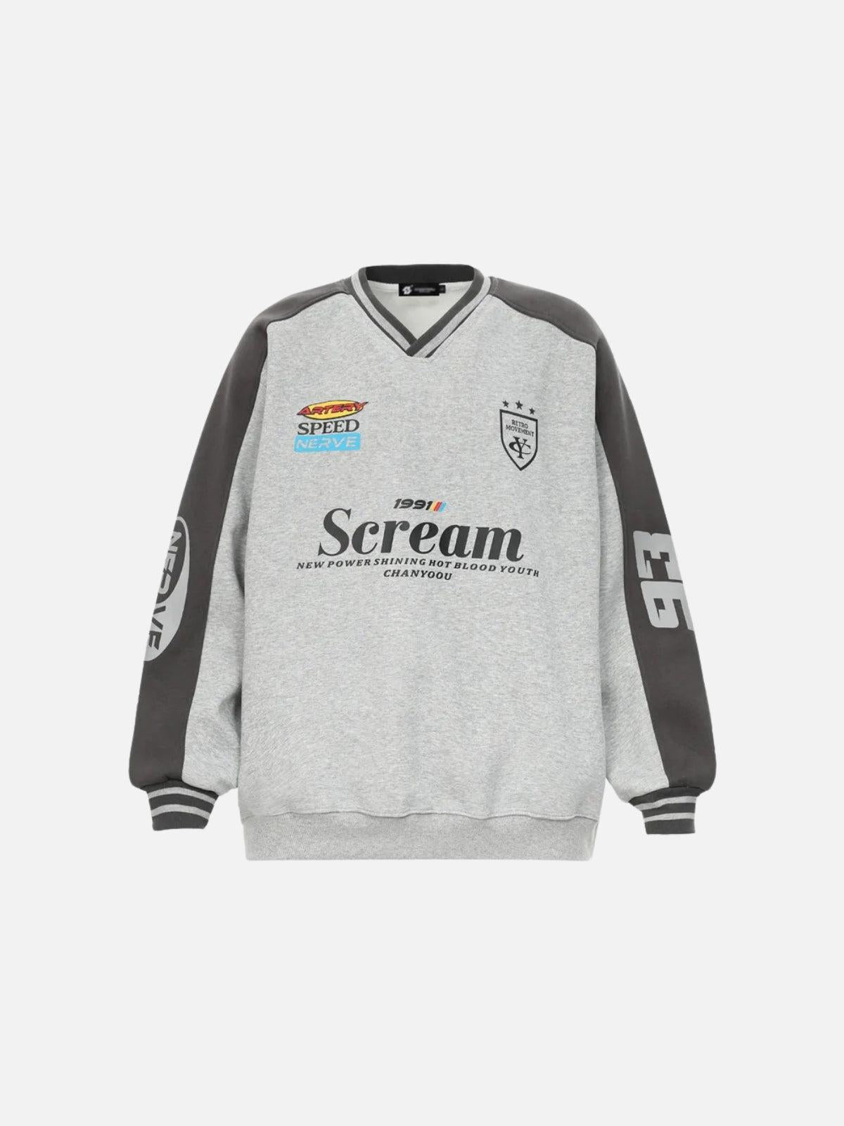 Spliced Letter Print V-Neck Sweatshirt