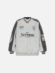 Spliced Letter Print V-Neck Sweatshirt