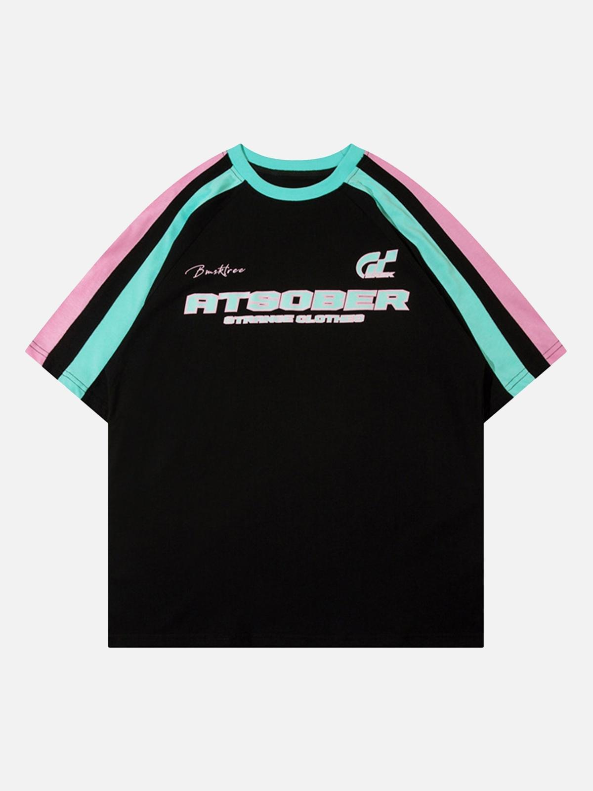 Sports Style Color-Blocked Splicing T-Shirt