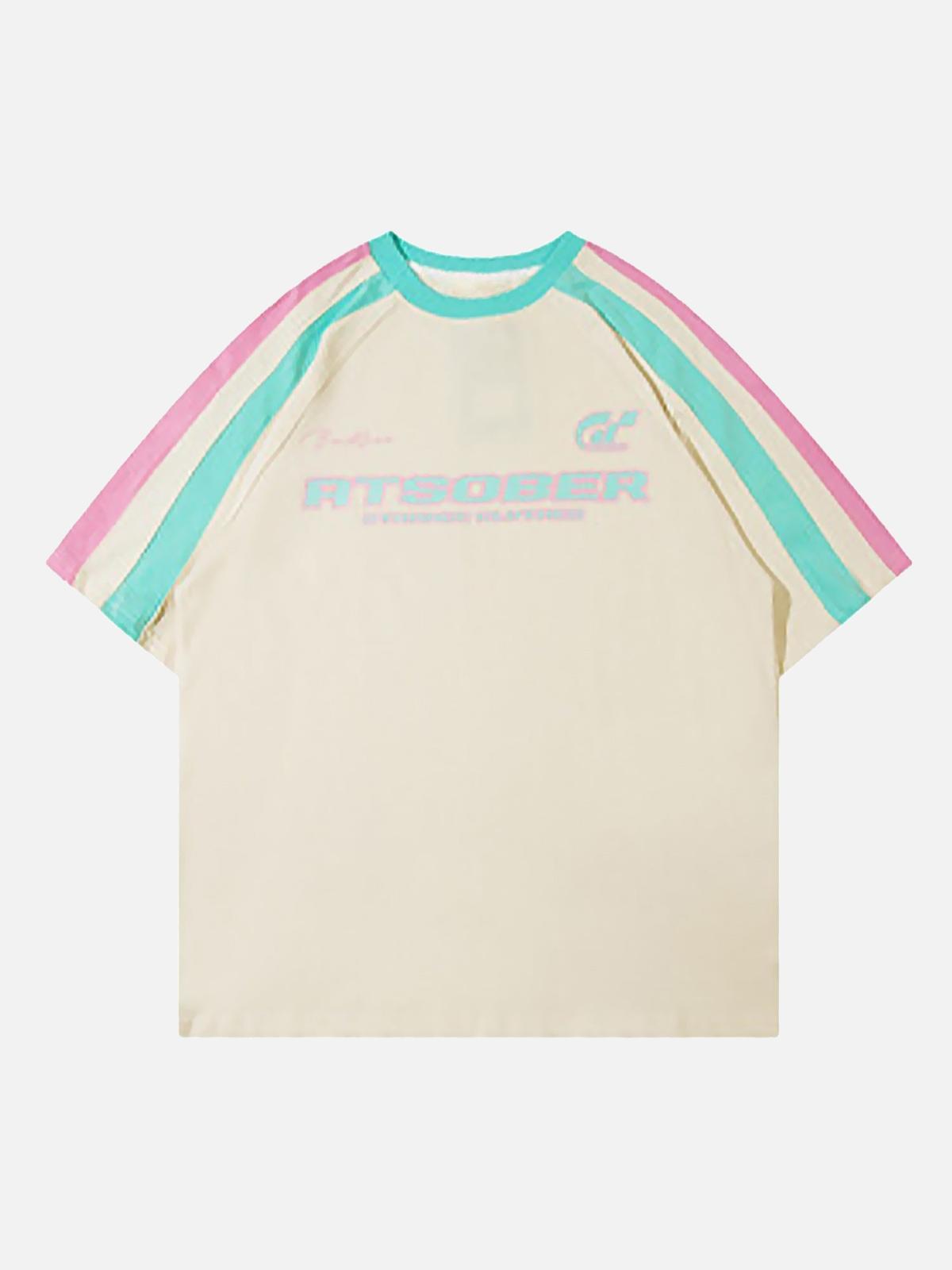 Sports Style Color-Blocked Splicing T-Shirt