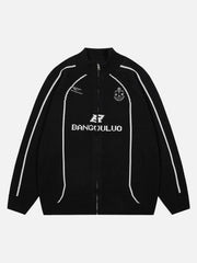 Stand Collar Racing Zip-Up Cardigan